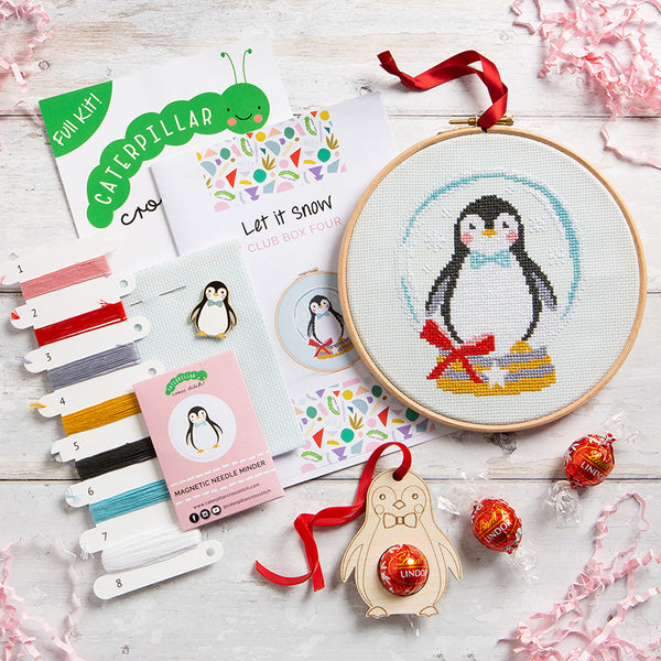 Caterpillar Club Subscription Box - Christmas Penguin Let It Snow - Caterpillar  Cross Stitch