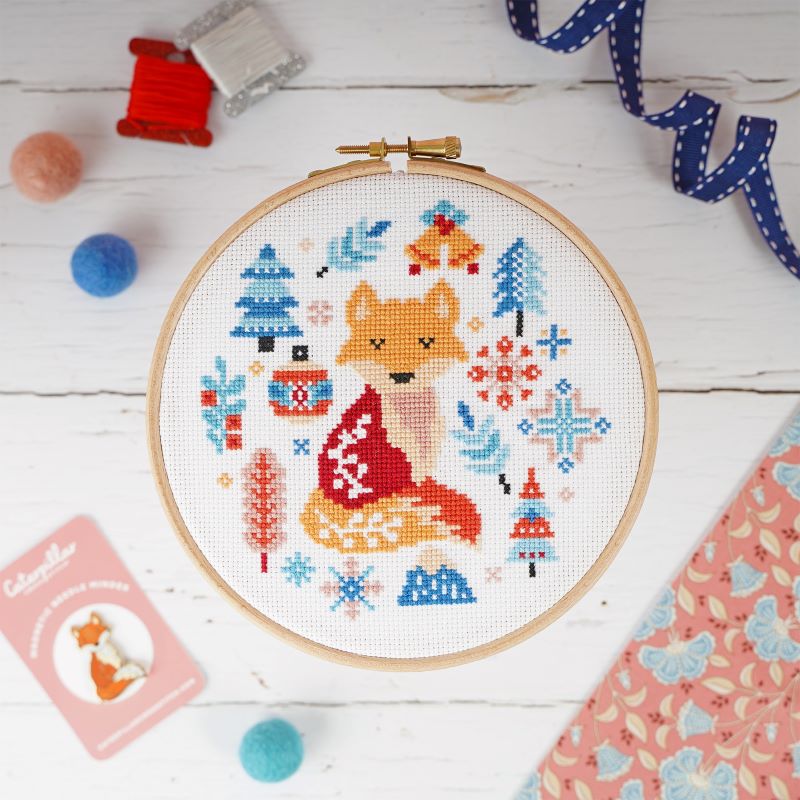 Scandinavian winter fox cross stitch pattern