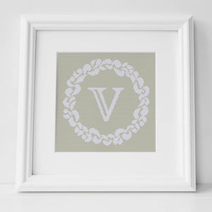 Grace Wreath Monogram - Cross Stitch